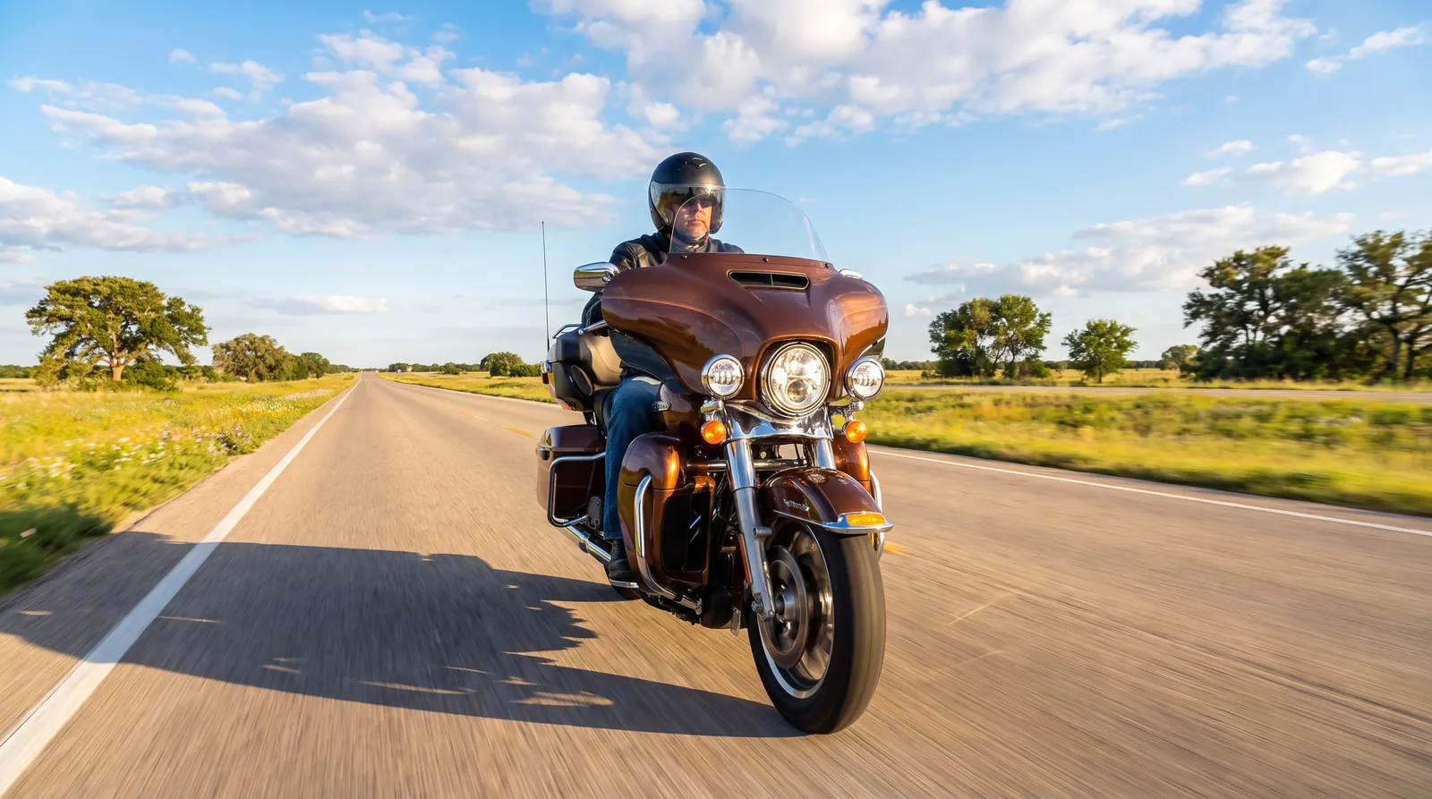 A motorcycle on an open road